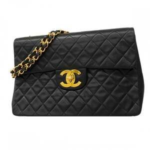 Chanel Shoulder Bag, Large Matelassé, Double Chain, Lambskin, Black, Women's